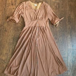 By Together Brown/Tan Dress Pin Stripe Tied Sleeve